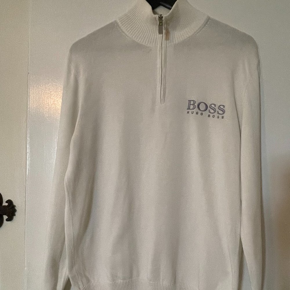 HUGO BOSS WHITE ZARAMIS PRO GOLF PULLOVER KNITWEAR SIZE MEDIUM